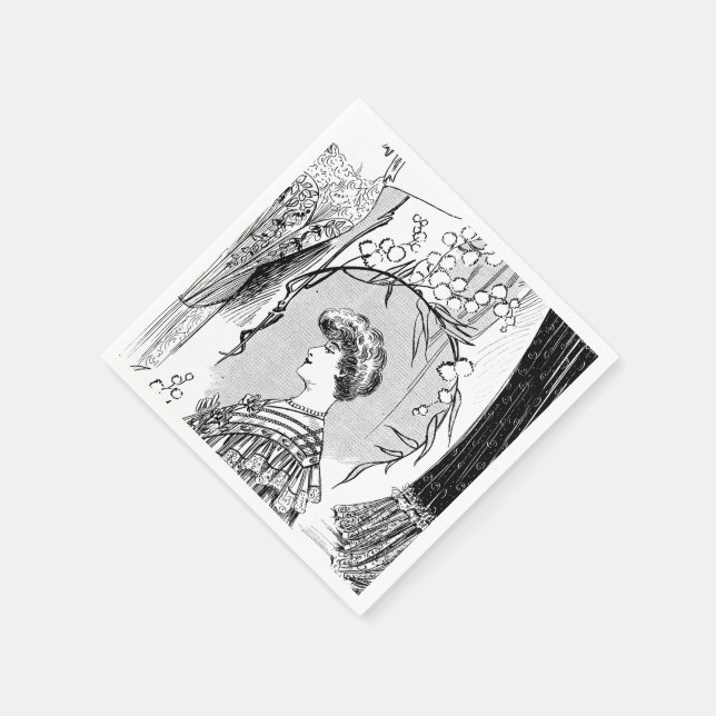 Retro fashion illustration collage paper napkins (Corner)