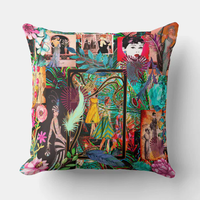 Retro Fashion Show Collage Throw Pillow | Zazzle