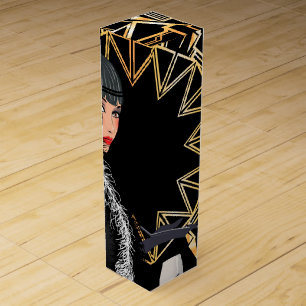 Retro fashion woman with glass of wine  box