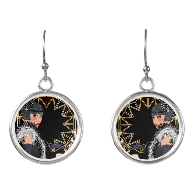 Retro fashion woman with glass of wine  earrings (Front)