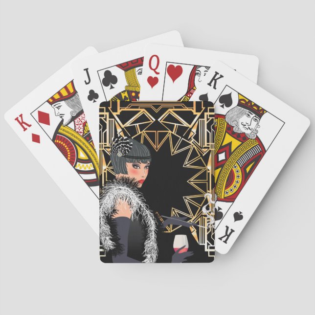 Retro fashion woman with glass of wine  poker cards (Back)
