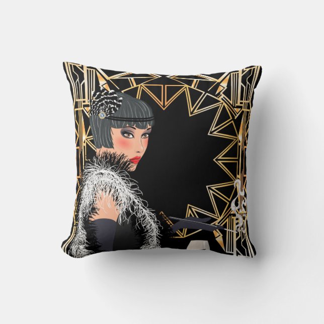 Retro fashion woman with glass of wine  throw pillow (Front)