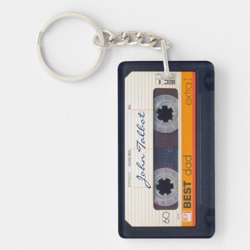 Retro Fashioned 80s Mixtape Cassette Best Dad K Keychain