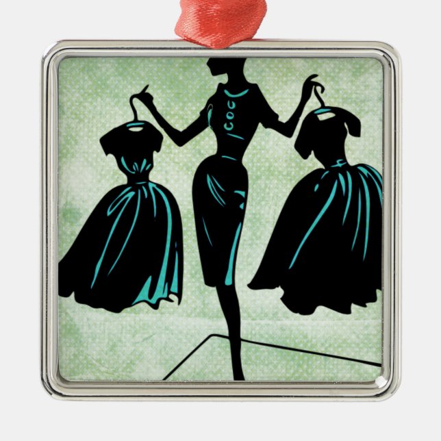 Retro Fashionista Silhouette Metal Ornament (Front)