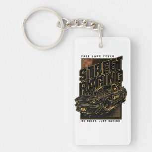 Retro Fast Lane Fever Sports Car Art Keychain