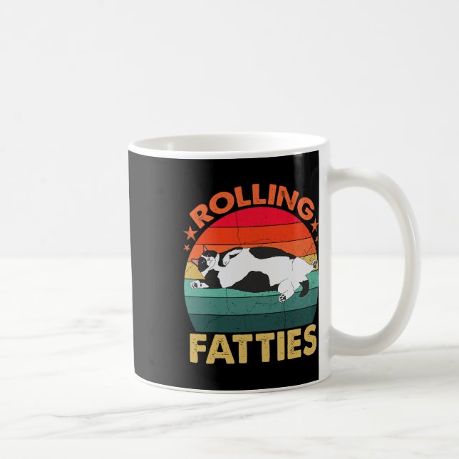 Retro Fat Kitten Tee Funny Cat Rolling Fatties  Coffee Mug (Right)