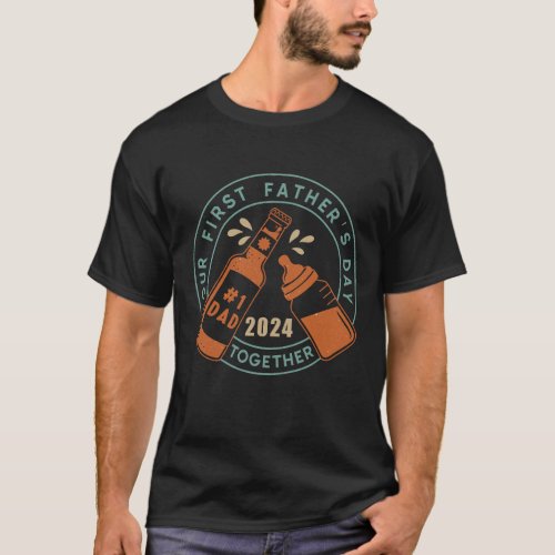 Retro Fathers Day Beer Bottle and Baby Bottle T_Shirt