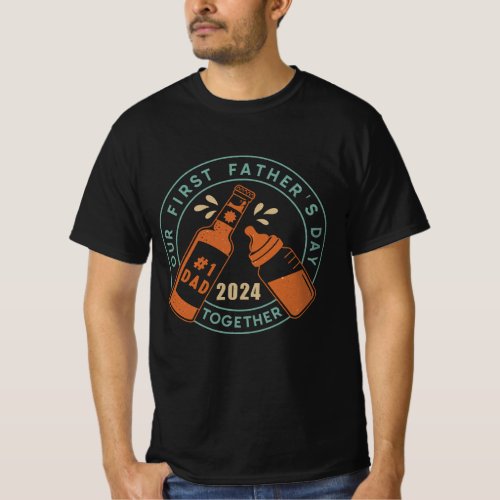 Retro Fathers Day Beer Bottle and Baby Bottle  T_Shirt