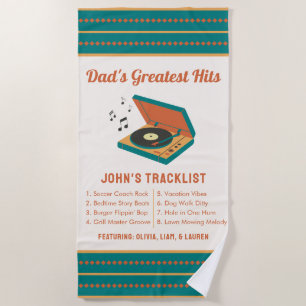 Retro Father's Day "Dad's Greatest Hits" Custom Beach Towel