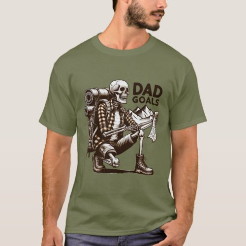 Retro Fathers Day Funny Dad Goals Skeleton  T_Shirt