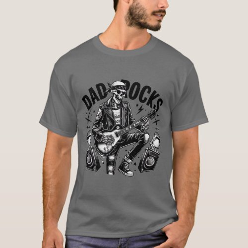 Retro Fathers Day Funny Dad Rocks Skeleton Guitar T_Shirt