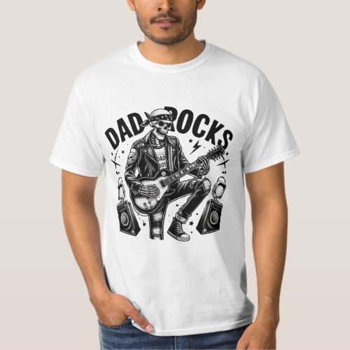 Retro Fathers Day Funny Dad Rocks Skeleton Guitar T_Shirt