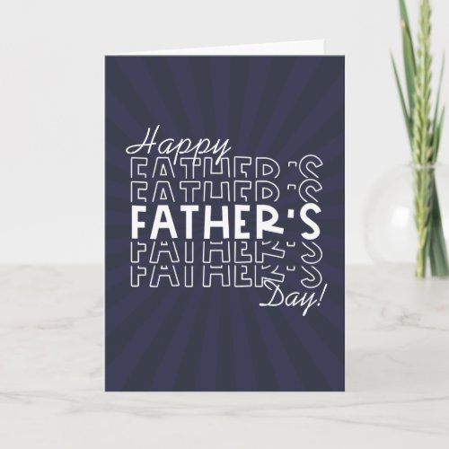 Retro Fathers Day Navy Blue Sunburst Card