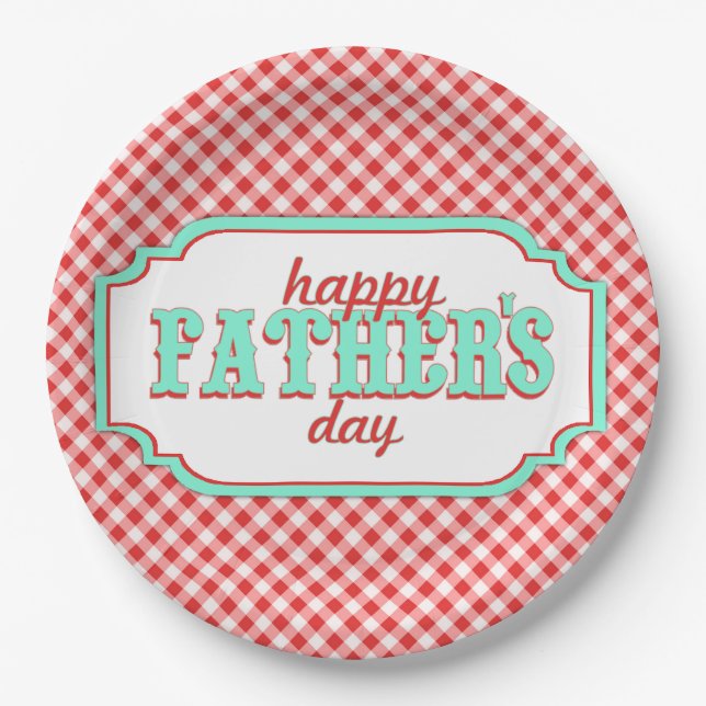 Retro Fathers Day Paper Plates-Plaid Plates (Front)