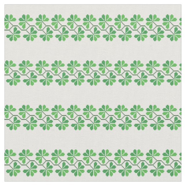 Retro Faux Cross Stitch Shamrock Stripe Printed  Fabric (Close Up)