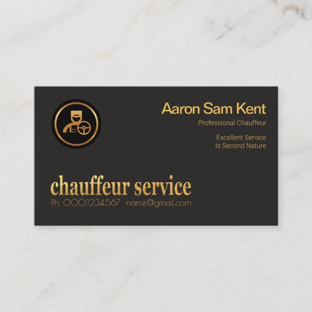 Retro Faux Gold Chauffeur Service Signage Business Card (Front)