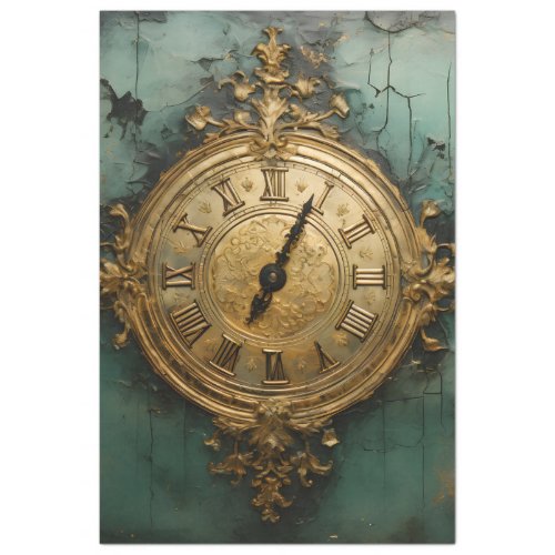 Retro faux gold clock turquoise background tissue paper