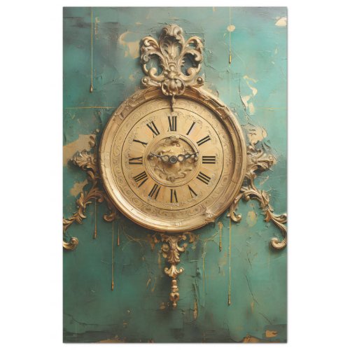 Retro faux gold clocks turquoise background tissue paper