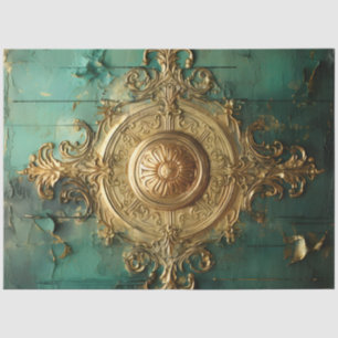 Retro faux gold clocks turquoise background tissue paper