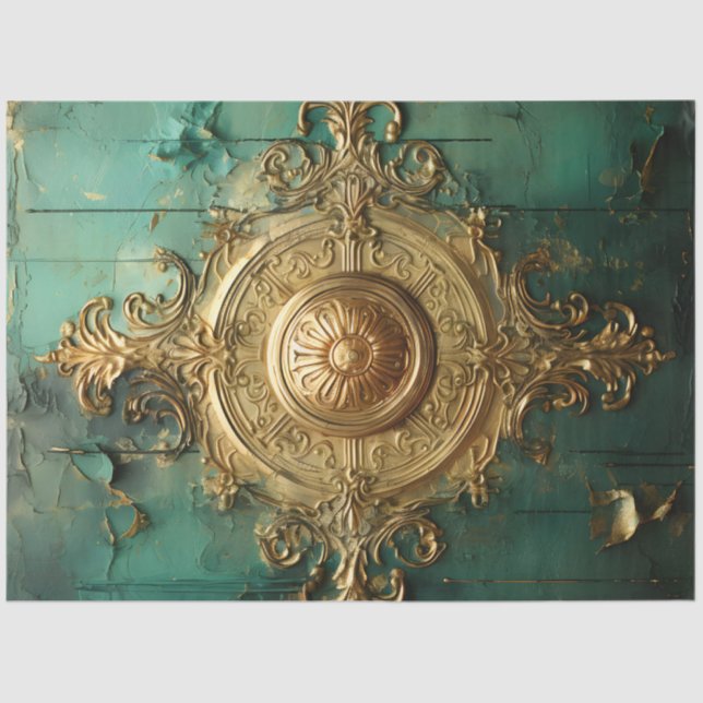 Retro faux gold clocks turquoise background tissue paper (Front)