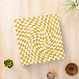 Retro Faux Gold Foil Checks Warped Checkerboard  3 Ring Binder