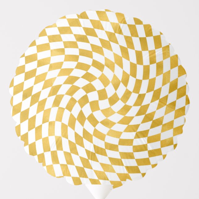 Retro Faux Gold Foil Checks Warped Checkerboard    Balloon (Front)