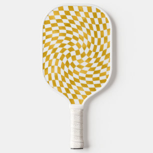 Retro Faux Gold Foil Checks Warped Checkerboard Pickleball Paddle