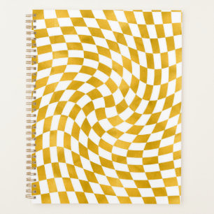Retro Faux Gold Foil Checks Warped Checkerboard   Planner