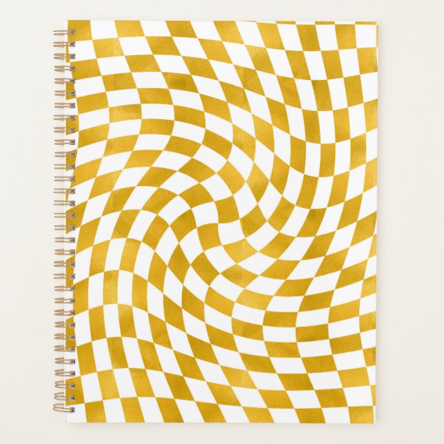 Retro Faux Gold Foil Checks Warped Checkerboard   Planner (Front)