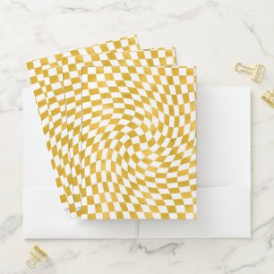 Retro Faux Gold Foil Checks Warped Checkerboard  Pocket Folder