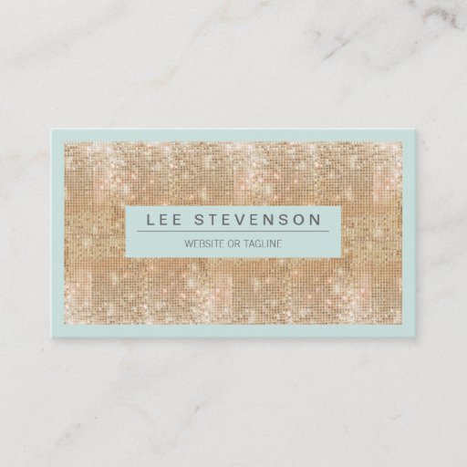 Customizable Gold Sparkly FAUX Sequins Light Blue Beauty Business Cards