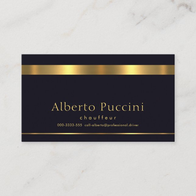 Retro Faux Gold Stripe Minimalist Chauffeur Business Card (Front)