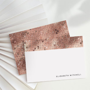 Retro Faux Rose Gold Disco Ball Mirror Monogram Note Card