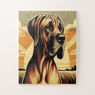 Retro Fawn Great Dane Yellow Brown Black Artwork Jigsaw Puzzle