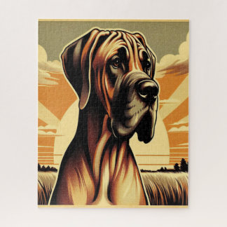 Retro Fawn Great Dane Yellow Brown Black Artwork Jigsaw Puzzle