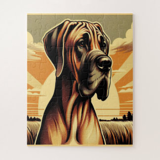 Retro Fawn Great Dane Yellow Brown Black Artwork Jigsaw Puzzle