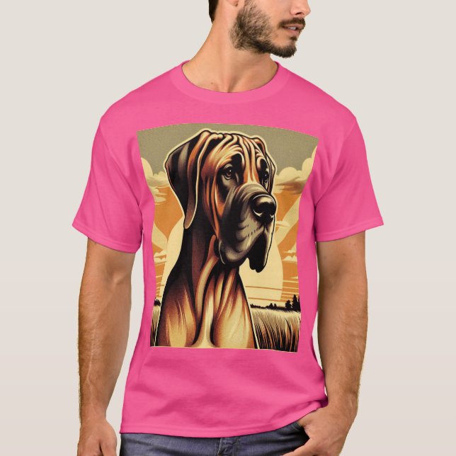 Retro Fawn Great Dane Yellow Brown Black Artwork T-Shirt (Front)