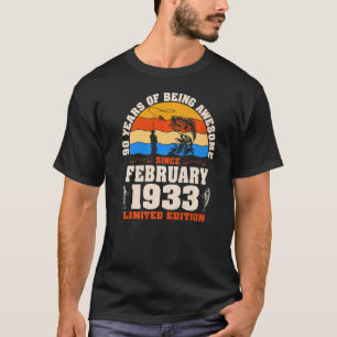 Retro February 1933 90 Year Old Fishing 90th Birt T-Shirt