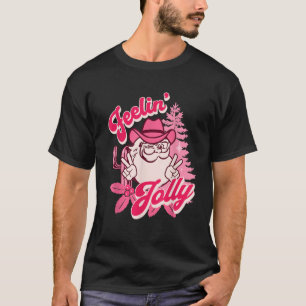 Retro Feeling Jolly Cowboy Santa Christmas in Pink T-Shirt