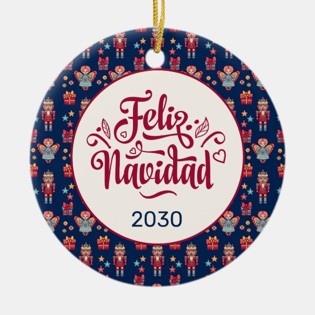 Retro Feliz Navidad  Ceramic Ornament (Front)