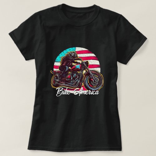 Retro Female Biker on Motorcycle  T_Shirt