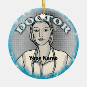 Retro female doctor ceramic ornament