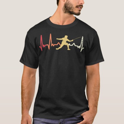 Retro fencer heartbeat fencing vintage rhythm T_Shirt