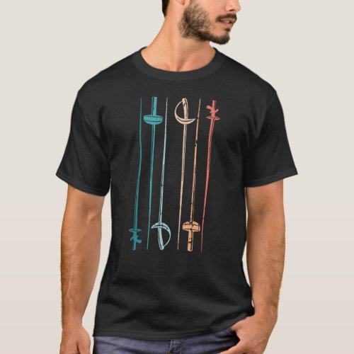 Retro Fencing Saber Sword Vintage Gift for Fencer T_Shirt