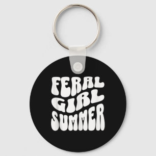 Retro Feral Girl Summer Groovy Mom Aunt Women Teen Keychain
