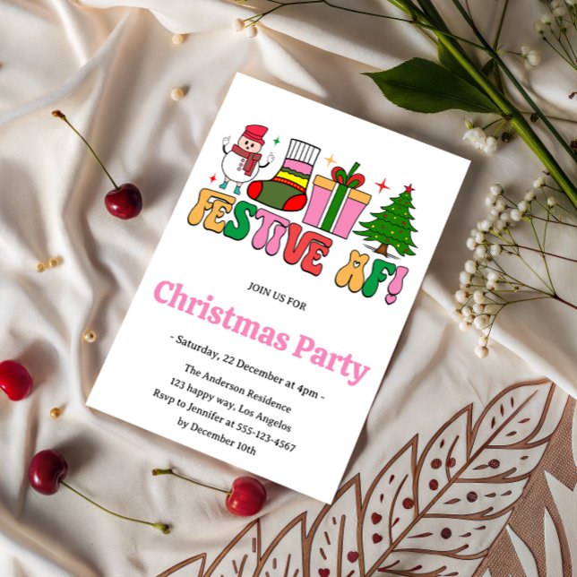 Retro Festive AF Funny Christmas Party Invitation (Creator Uploaded)