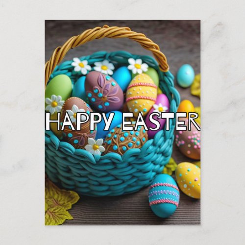 Retro Festive Basket Of Easter Eggs Postcard