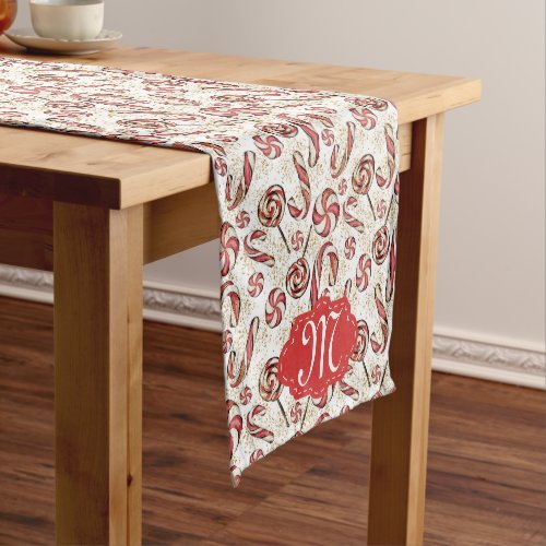 Retro Festive Cute Red Candy Cane Fun Pattern  Short Table Runner