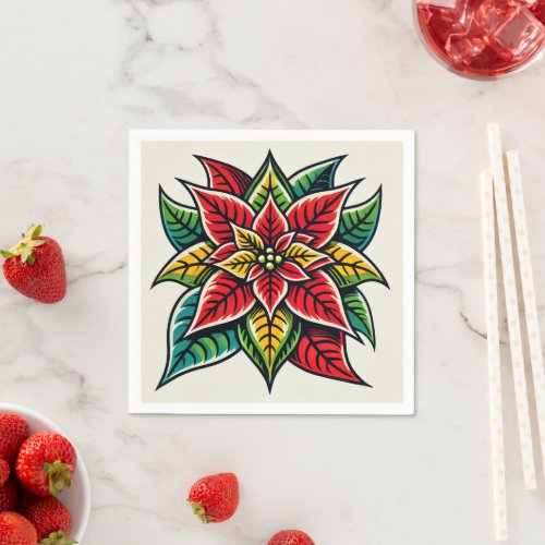 Retro Festive Floral Pop Art Poinsettia Decoupage Napkins