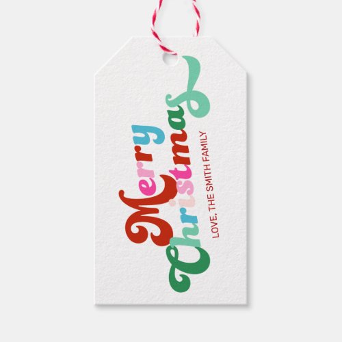 Retro Festive Font Rainbow Colors Merry Christmas Gift Tags